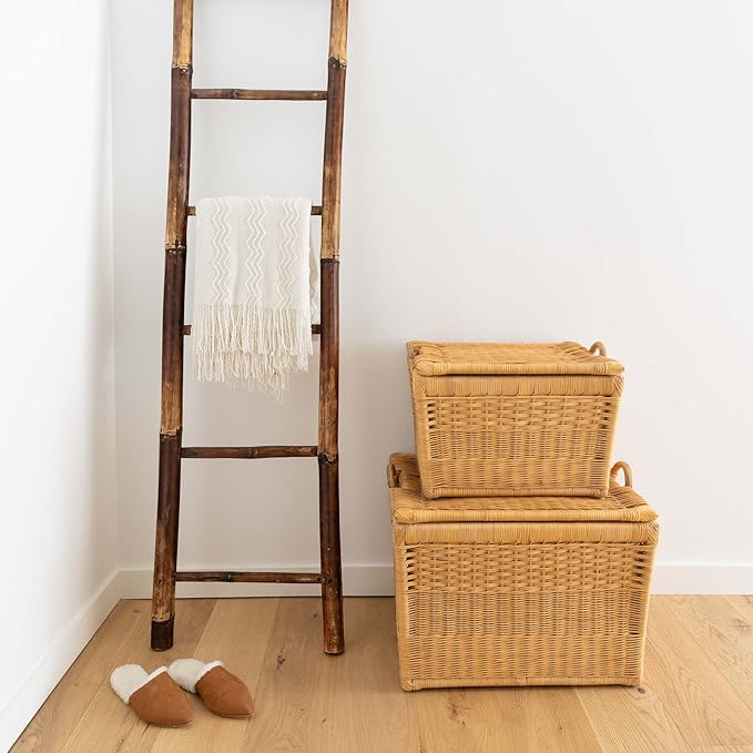 The Basket Lady Lift-Off Lid Wicker Storage Basket, Large, 24.5 in L x 18 in W x 17.5 in H, Sandstone