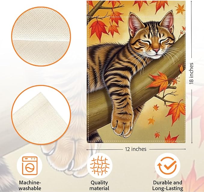 Fall Garden Flag Autumn Cat Garden Flag 12x18 inch Double Sided Fall Thanksgiving Maple Leaves Holiday Flags Decorations for Yard Outdoor Porch (Flay 1805)