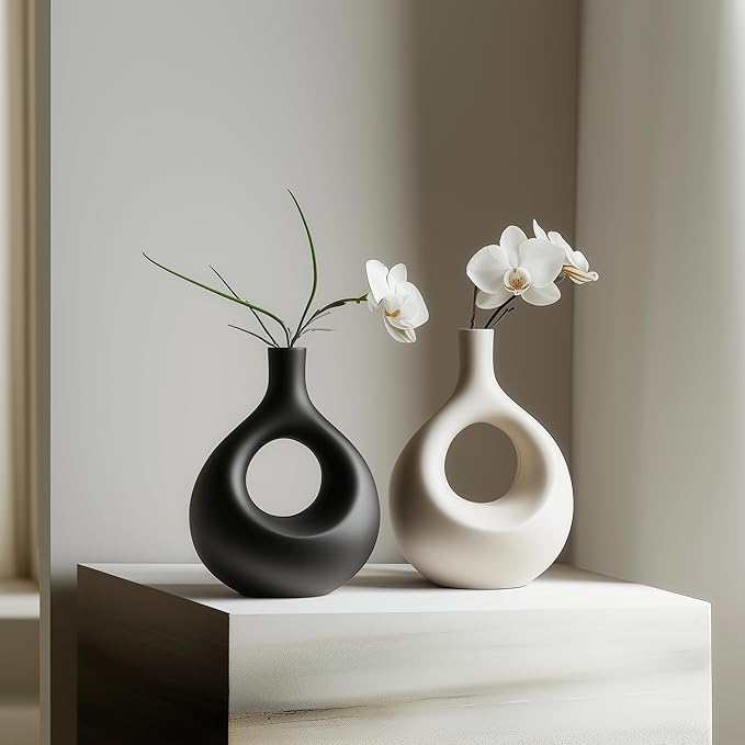 NOBULA Ceramic Bagel Vases C5 – Thoughtful for Mom – Elegant Set of 2 for Living Room, Bedroom or Table – Modern Home Decor She’ll Love – Perfect for Flowers & Plants