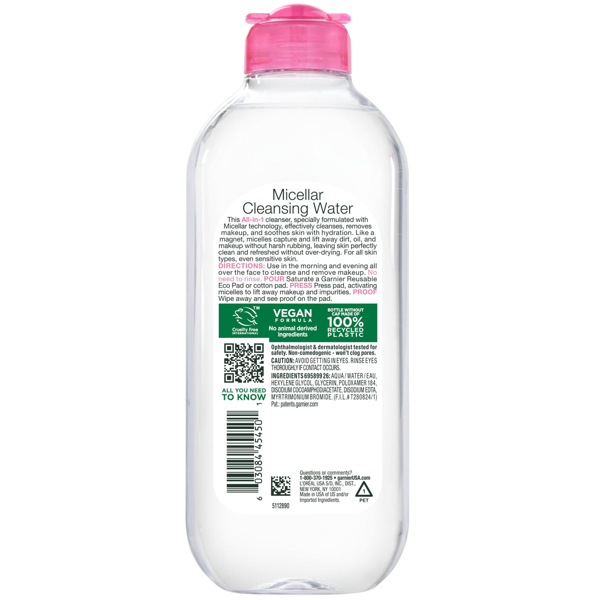 Garnier Micellar Water, Hydrating Facial Cleanser & Makeup Remover, Suitable for Sensitive Skin, Vegan, Cruelty Free, 13.5 Fl Oz (400mL), 1 Count