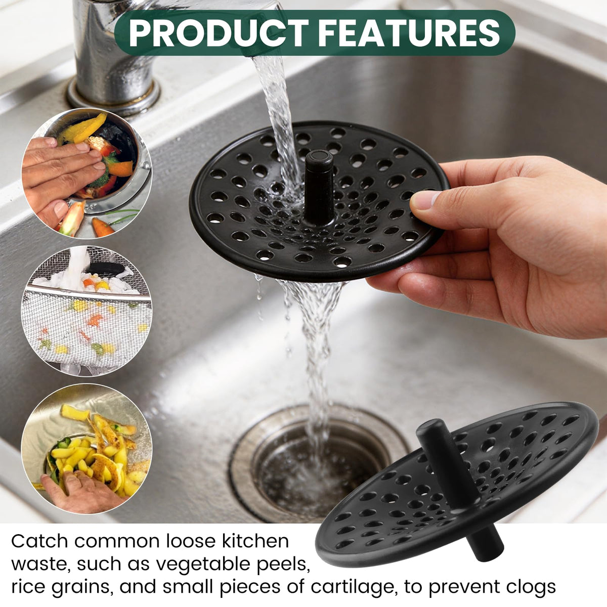 LEDBarz Kitchen Sink Garbage Disposal Strainer for Danco 10427 Kitchen Sink Drain Strainer, 3.25 Inch Black Concave Sink Drain Strainer, 1 Pack