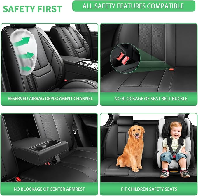 Fit Accord Car Seat Covers for Honda Accord 2003-2024 2025 2026 -Upgraded Premium Waterproof & Breathable Leather, Airbag Compatible, All-Weather Seat Cushion Protector,2 Front/Black