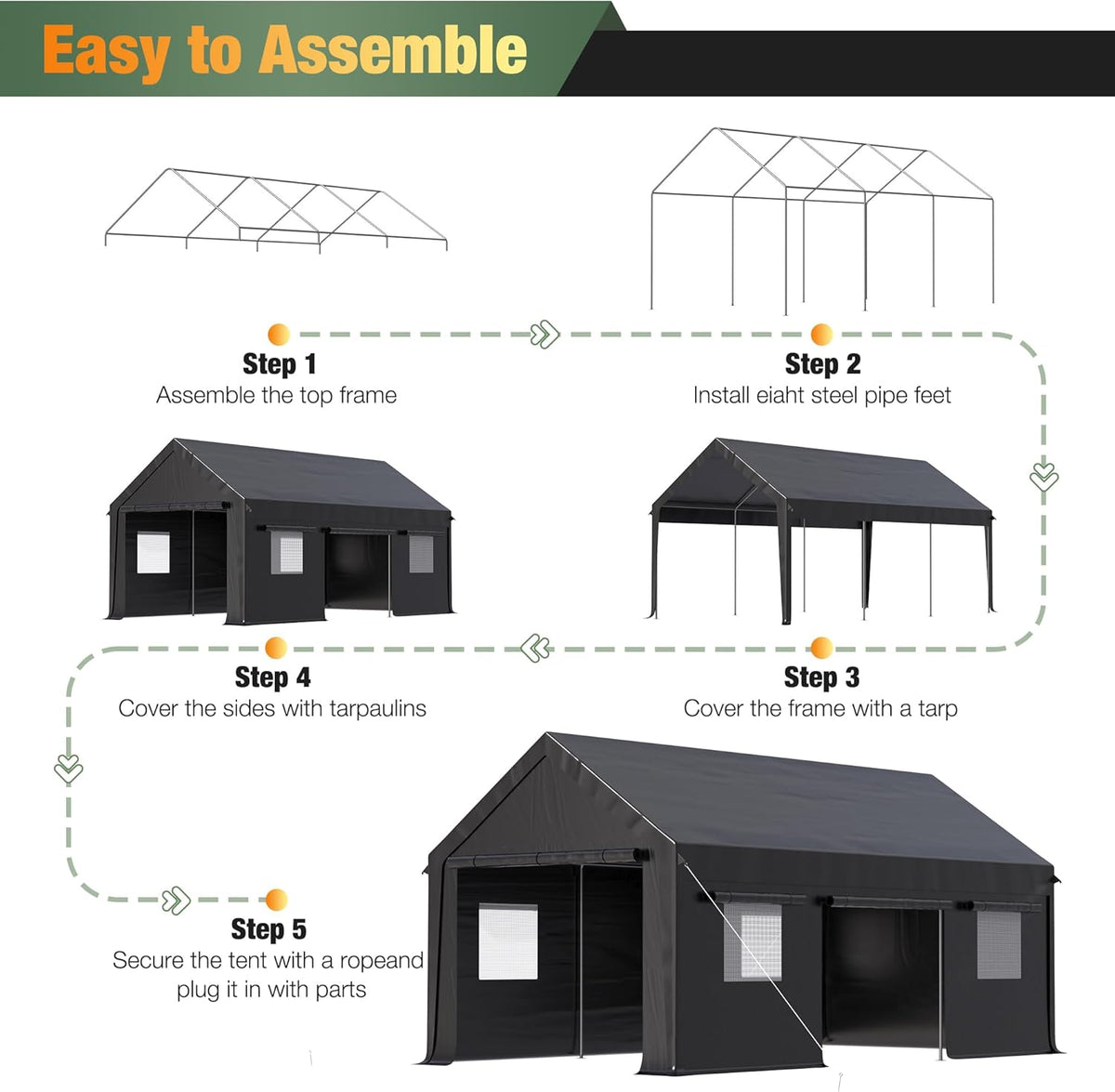 Polar Aurora Carport, 12x20 FT Heavy Duty Carport with Side-Opening Door & Roll-Up Windows, Car Port Canopy, Outdoor Portable Garage for Car, Truck, Boat, Motorcycle