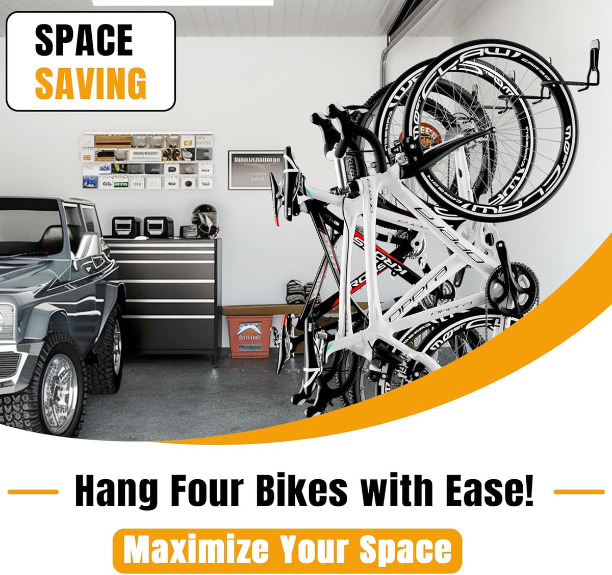 Wall Mount Bike Hooks Bike Hooks for Garage Vertical Bike Hanger for Indoor Use Heavy Duty with 8mm Thick Steel Frame 6PCS Storage System Black