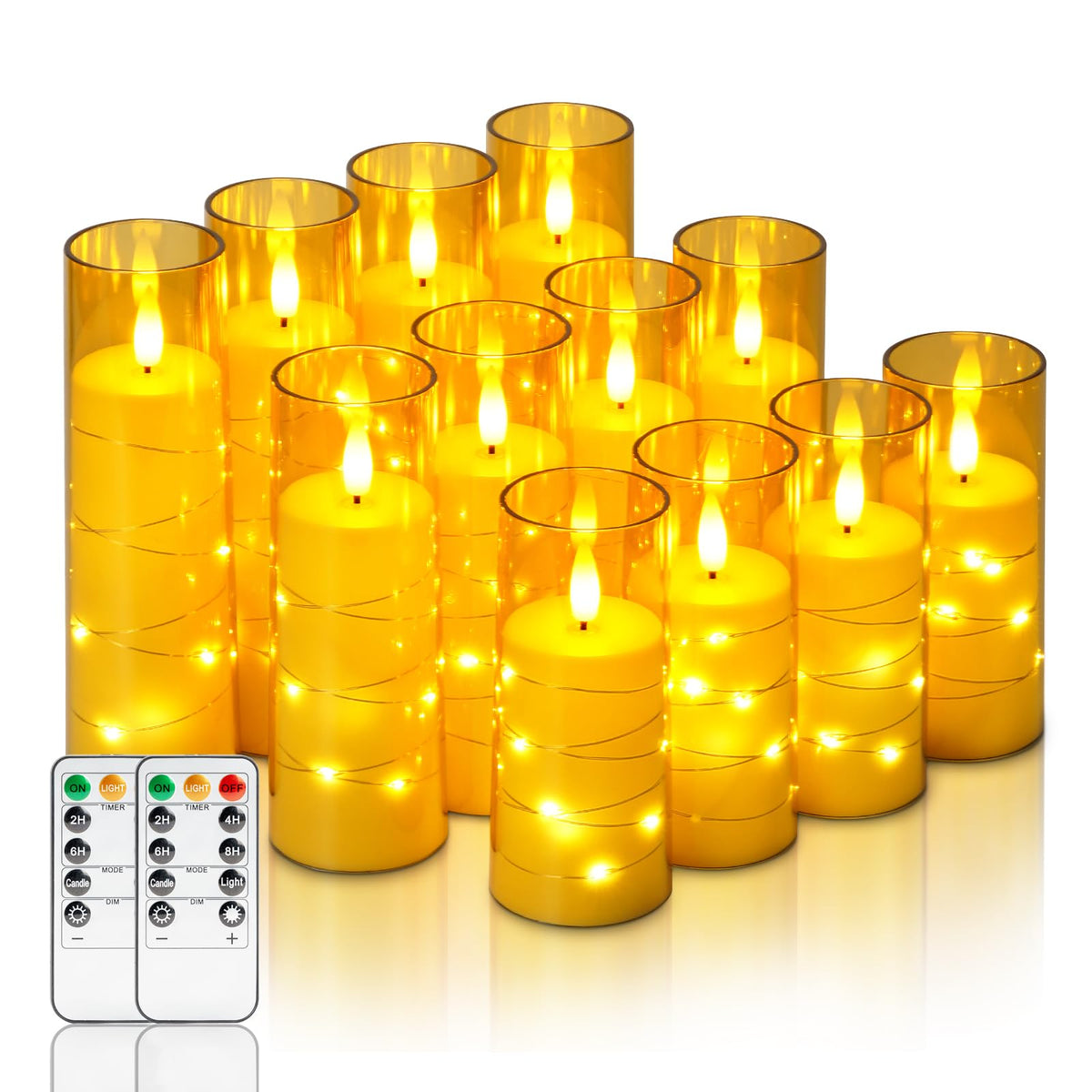Homemory 12Pcs Flickering Flameless Candles with Remote, LED Pillar Candles