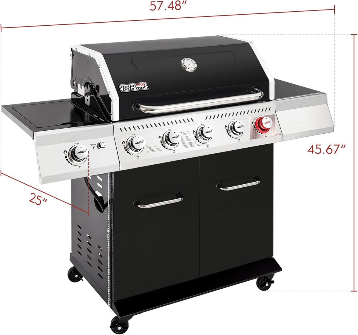 Royal Gourmet GA5404H 5-Burner Propane Gas Grill with Side Burner & Warming Rack, Outdoor BBQ Grill with 64,000 BTUs Output & 738 Sq. in. Cooking Area for Outdoor Barbecue, Black