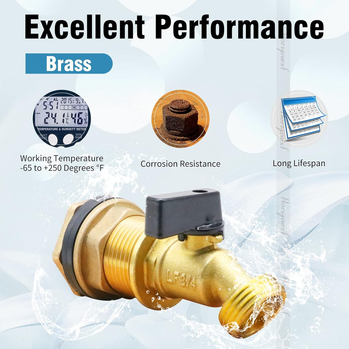 GHT 3/4 spigot for rain barrel parts kit, brass water barrel spigot for 5/25/50/55 gallon bucket, bulkhead valve for rainwater drum garden hose connector and drain valve diy kits