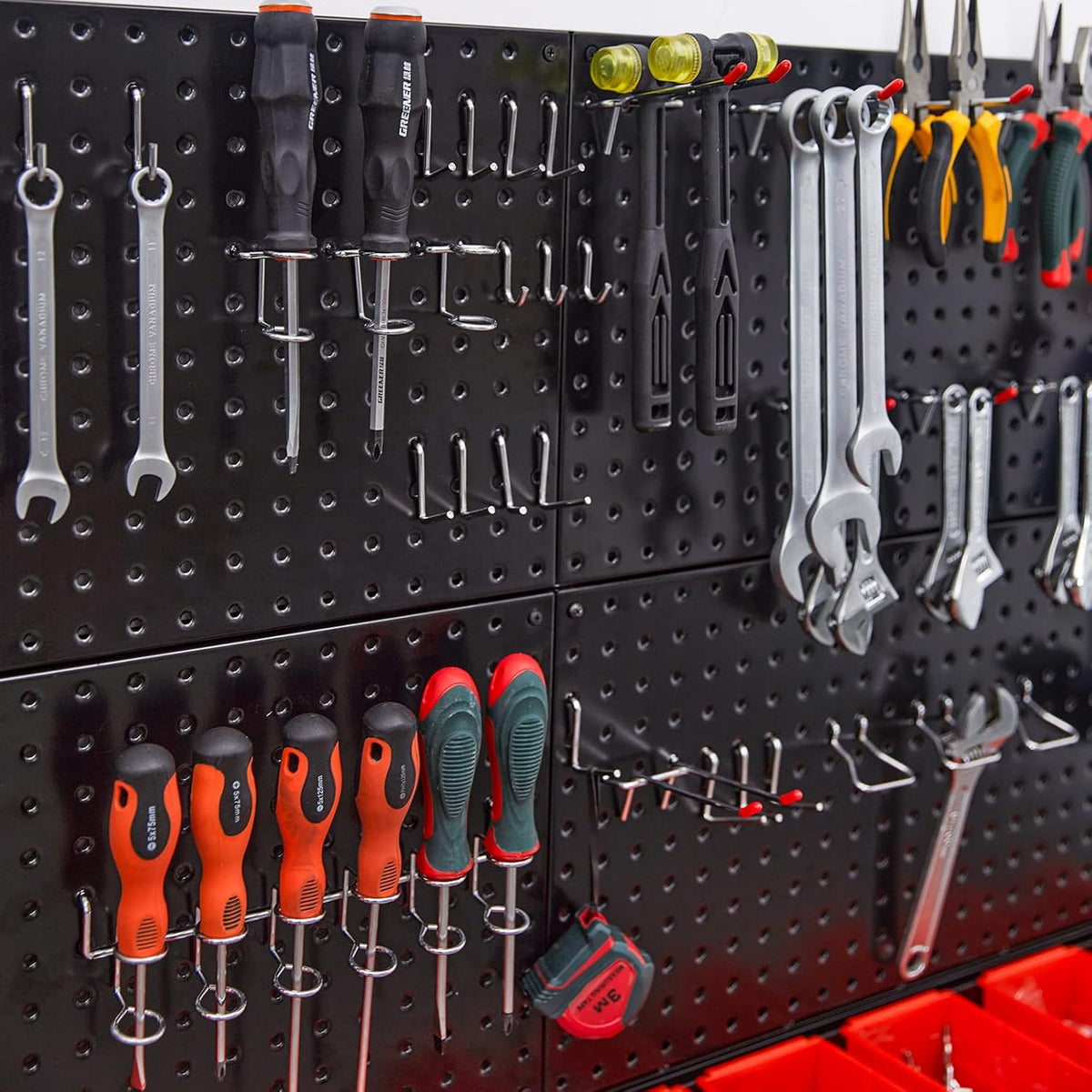 Ultrawall Pegboard Wall Organizer, Black Metal Pegboard Panels, Garage Storage System with Hooks and Storage Bins, 59pcs