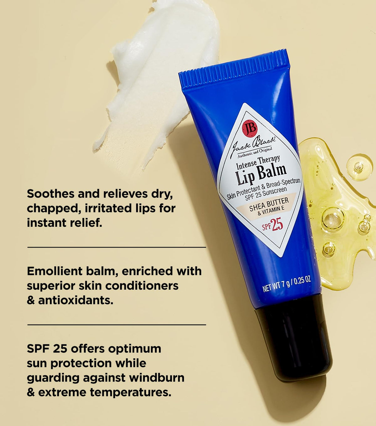 Jack Black Intense Therapy Lip Balm, 0.25-Oz., Pack of 3 – Natural Mint & Shea Butter, SPF 25 Sun Protection, Lip Moisturizer, Hydrating Lip Balm with SPF, Long Lasting Treatment