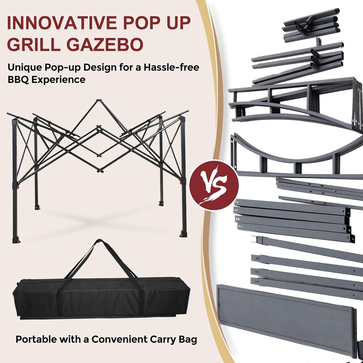 Outdoor Pop up Barbeque Grill Gazebo 8x5 with Carry Bag, Portable BBQ Canopy Tent with Handy Wired Shelf, Red