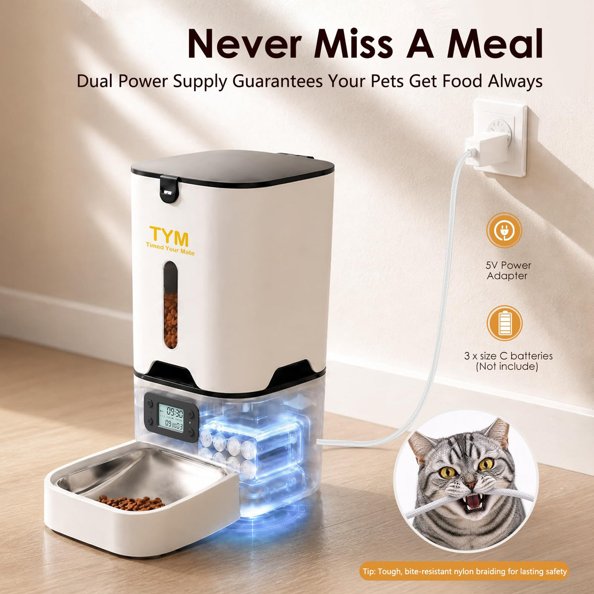 Automatic Cat Feeder 7L, 9 Meals/Day Food Dispenser for Cats Small Dog Pet