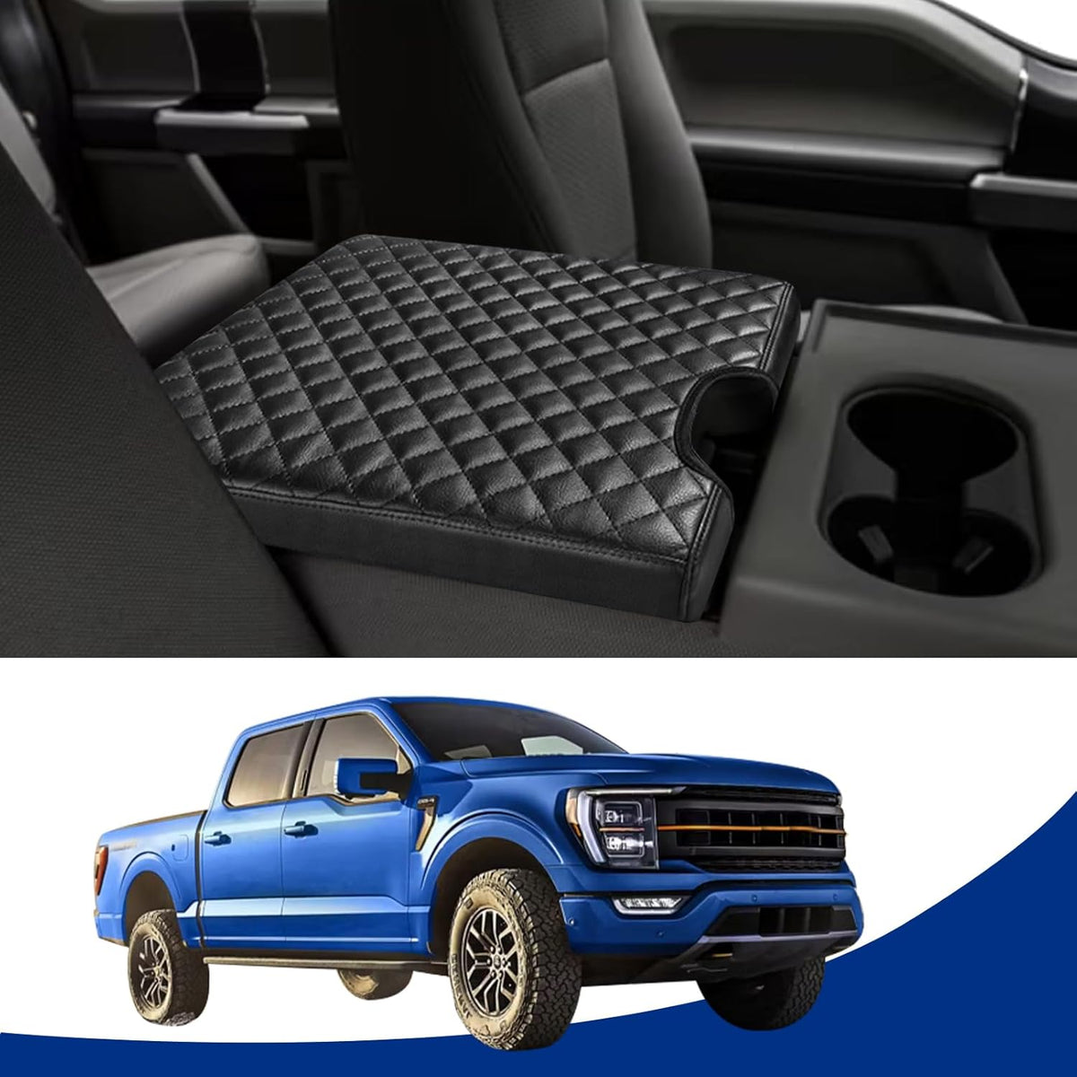 Center Console Cover for Ford F150 2015-2022, F250 F350 F450 F550 2017-2022, PU Leather Car Interior Accessories, Armrest Cover Middle Console Box Lid Protector Pad (40/20/40 Jump Seat Only), Black