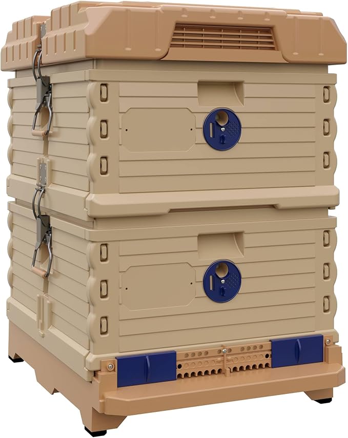 Ergo Insulated Bee Hive Set [NO Frames Included] (Double Deep, Tan Body Blue Entrance)