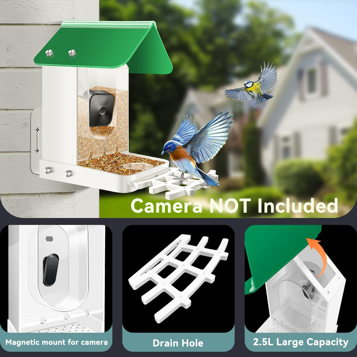 runofast Bird feeders for Outdoors Compatible with Blink,Wyze and Other Smart Camera for Bird Watching with Your Security Cam,Gift for Bird Lover-(Camera NOT Included)