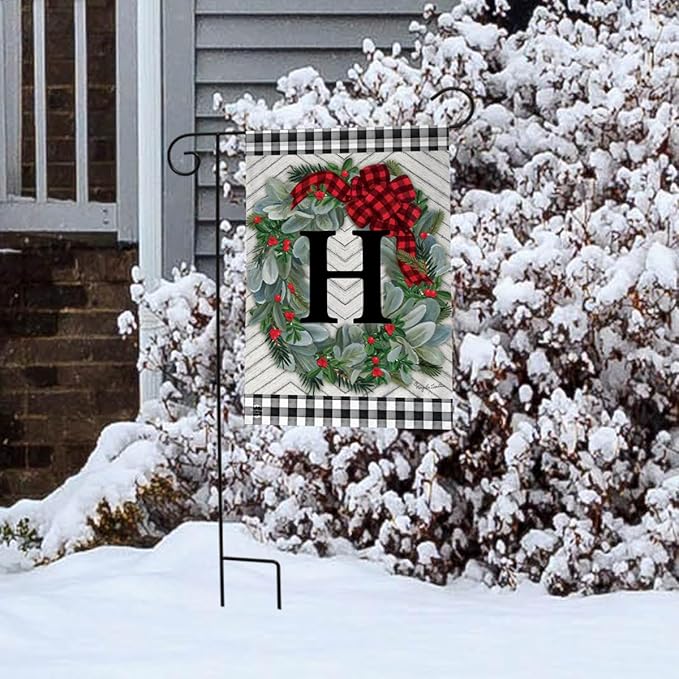 Briarwood Lane Winter Wreath Monogram Letter H Garden Flag