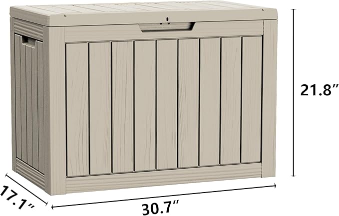 45 Gallon Patio Storage Box - Waterproof Deck Box for Outdoor Toys, Space-Saving Resin Chest with Lock for Cushions & Pool Gear, UV-Resistant, Ash Grey