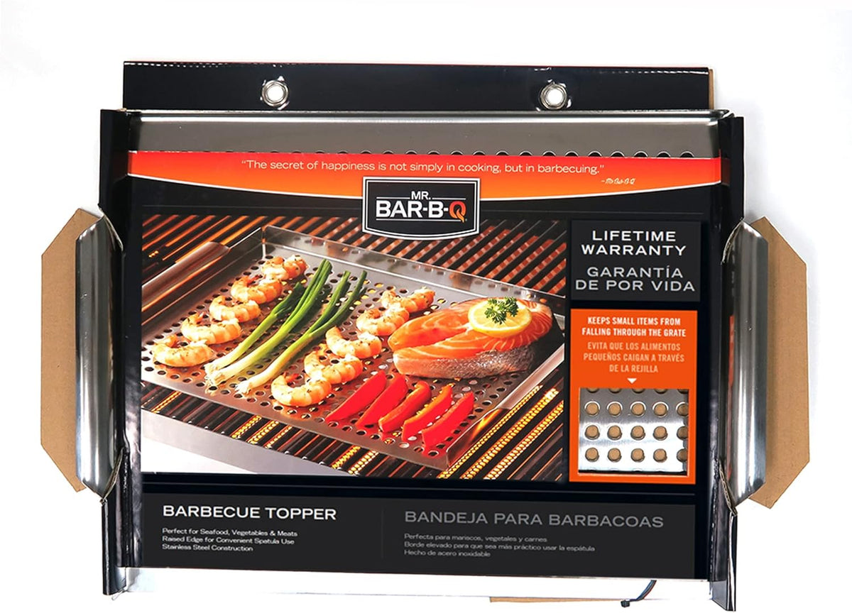 Stainless Steel BBQ Grill Topper Pan Tray for Vegetables, Meats, Skewers & Seafoods for Outdoor Cooking, Grilling, Camping & Tailgating for Gas Grills, Charcoal Grills & Barbecue by Mr. Bar-B-Q 06032Y