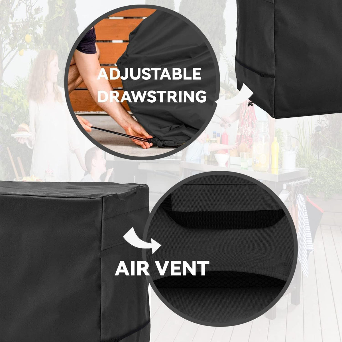 Outdoor Bar Cover Heavy Duty Waterproof Cover for Wicker with 54 inch Outdoor Utility Cart and Storage Cabinet Black