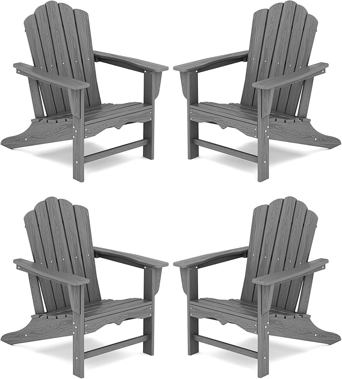 KINGYES HDPE Adirondack Chair Set of 4, Classic Oversize Adirondack Chair, Grey