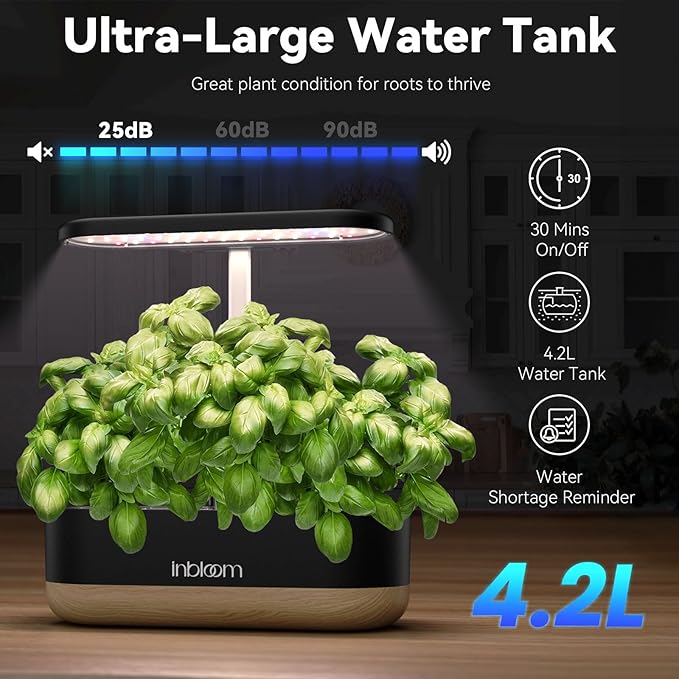 inbloom Hydroponics Growing System 12 Pods, Indoor Herb Garden with LEDs Full-Spectrum Plant Grow Light, Water Shortage Alarm, Automatic Timer, Height Adjustable, Ideal Gardening Gifts for Women