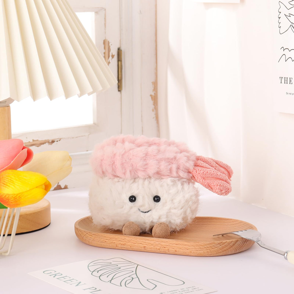 Apricot Lamb Plush Food Soft Stuffed Animals Plush Toys Shrimp Sushi 3.1''