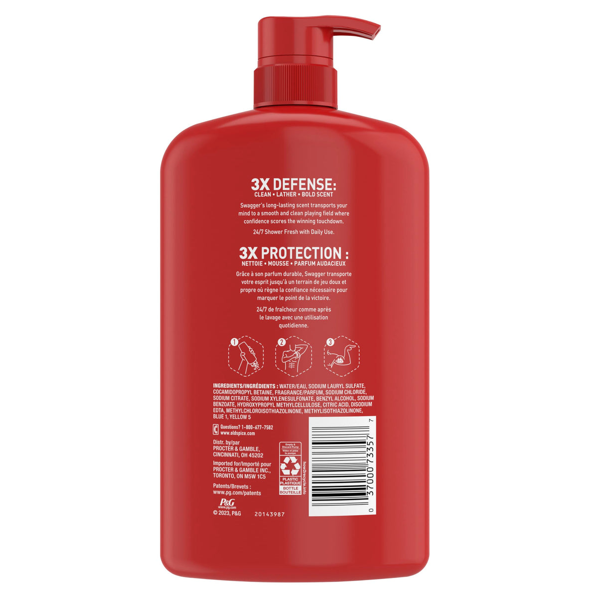 Old Spice Body Wash for Men, 24/7 Shower Fresh with Long Lasting Scent, Refreshing 3X Defense, Red Collection, Swagger with Cedarwood Scent, 33.4 oz (Pack of 4)