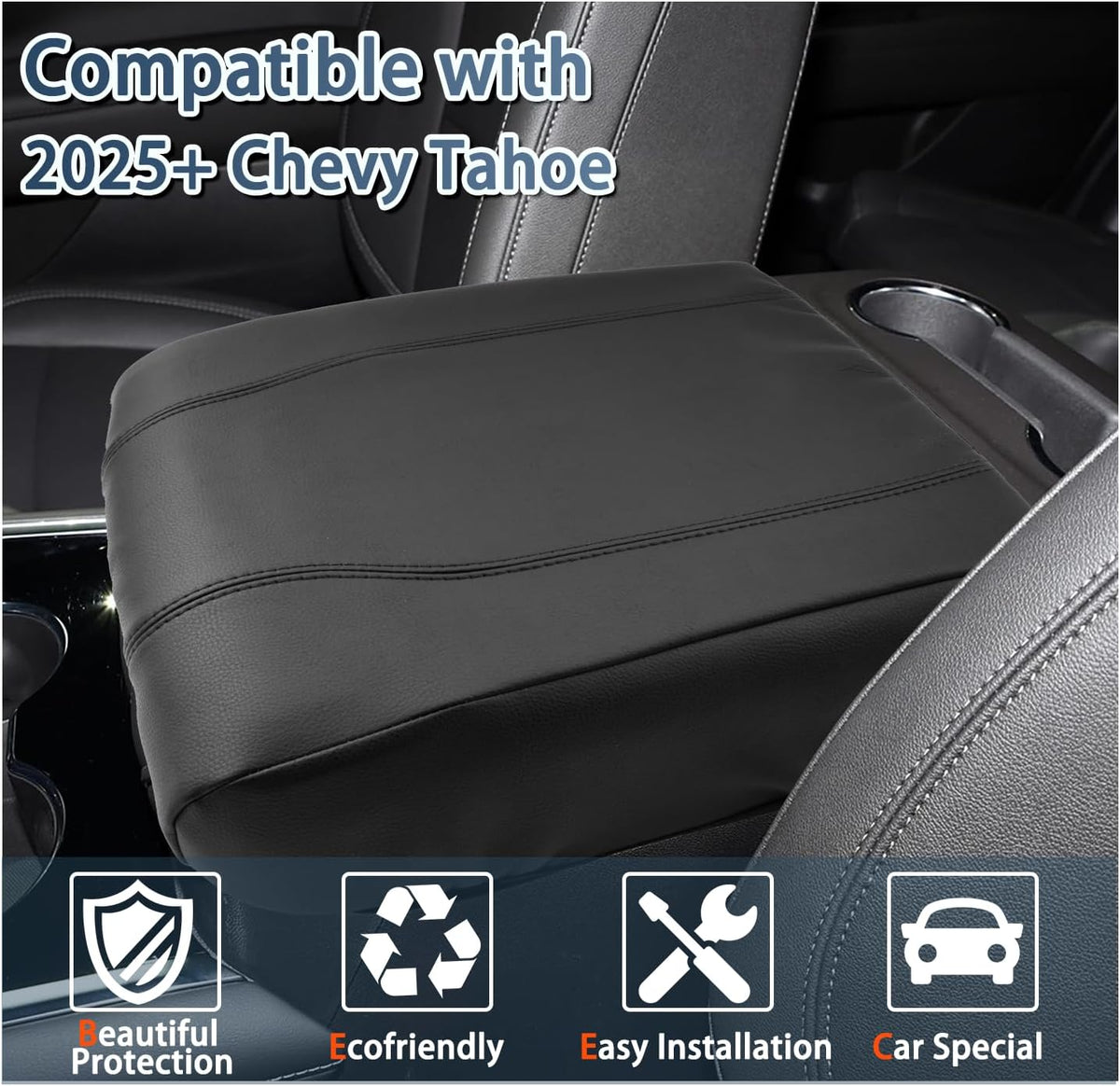 Ruiya 2025 Tahoe/Suburban Center Console Cover, for Chevy 2025 Tahoe/Suburban Accessories Soft Comfy Armrest Lid Cover Compatible with 2021-2025 Chevy Tahoe/Suburban RST/LS/LT/Premier/High Country