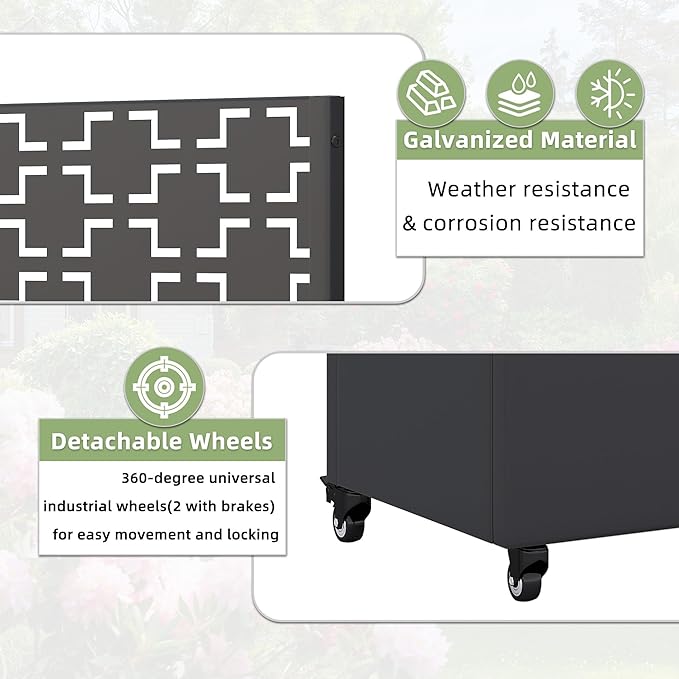 Casaphoria Metal Raised Garden Bed with Trellis and Wheels, 72"x47"x16" Planter Box for Climbing Plants, Vegetables & Vines, Features Drainage Holes and Privacy Screen, Black(Parallel&Louvered)