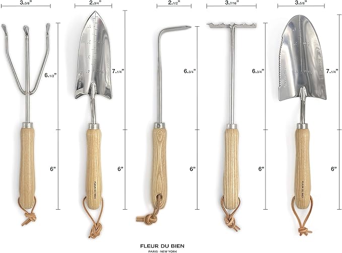 6 Piece Stainless Steel Heavy Duty Garden Tools Set, with Ash Wood Handle and Non-Slip Rubber Grip Pruner, Premium Canvas and Leather Storage Tote Bag, Outdoor Hand Tools, Garden Gift