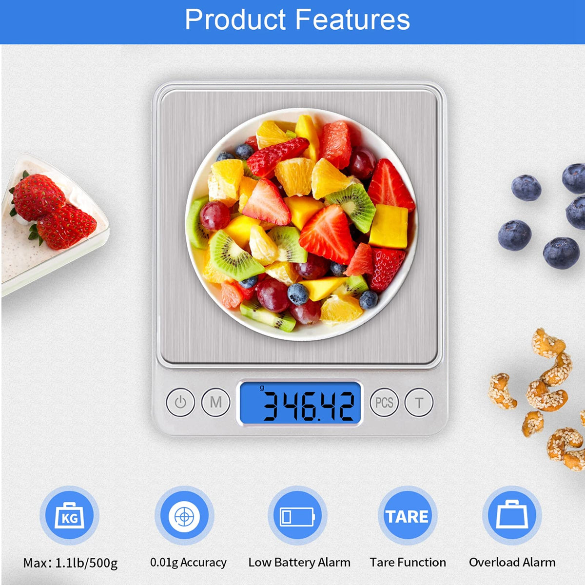 UNIWEIGH Digital Kitchen Scale, 500g/0.01g Gram Scale,Cooking Food Scale