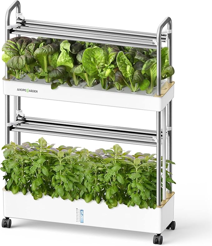 Ahopegarden Indoor Garden Hydroponics Growing System Kit: 60 Pods Vertical Garden with LED Grow Light - Plant Germination Kit Aeroponic Veggie Flower Fruit Growth with Smart Socket & Pump System