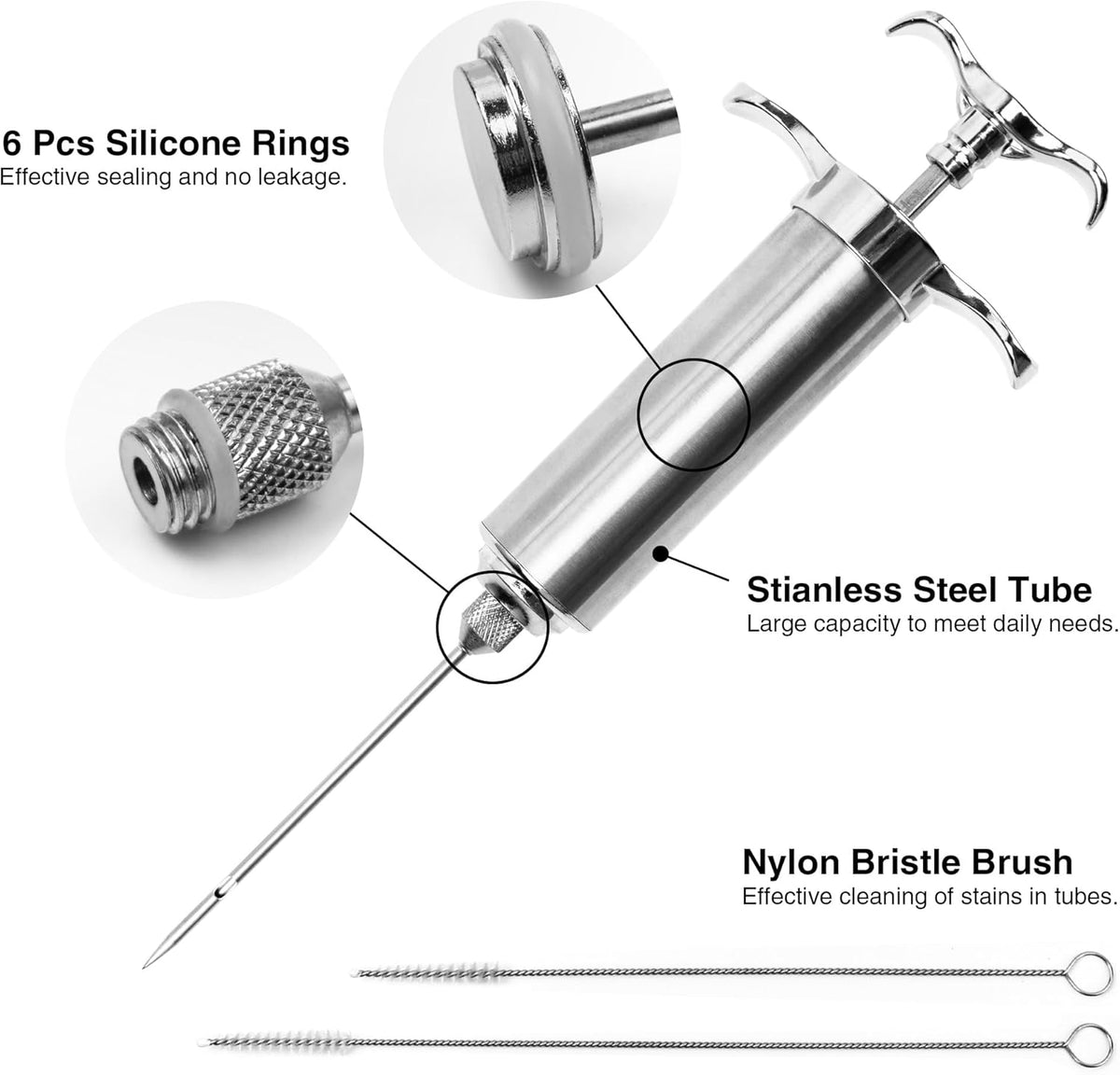 Meat Injector Syringe Kit, Flavor Injector with 3 Marinade Needles, Stainless Steel Kitchen Food Injection Syringe for Turkey Cooking