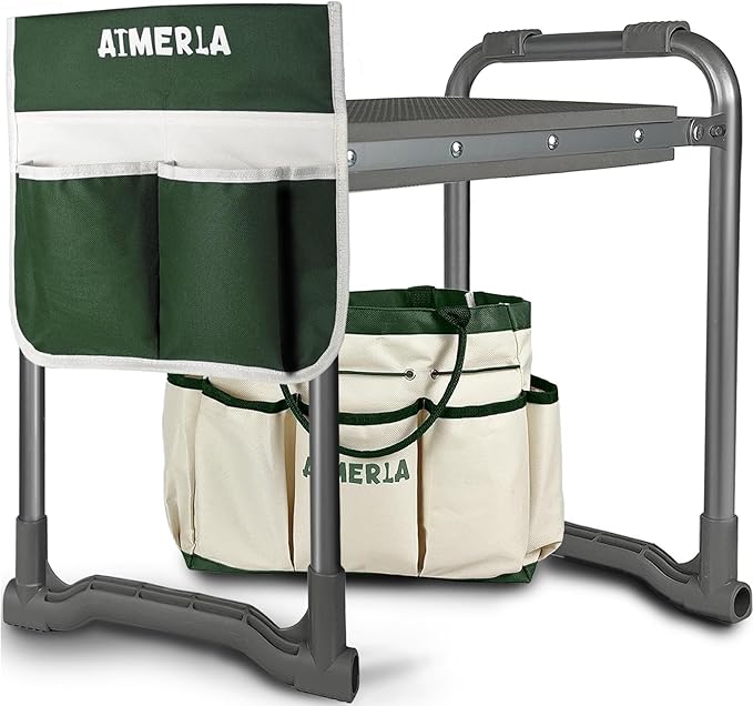 Foldable Garden Kneeler Seat Heavy Duty [Upgraded Widened Thick Kneeling Pad] Garden Stool with Large Garden Tool Bags with Pockets - Portable Garden Bench Gardening Gifts for Parents