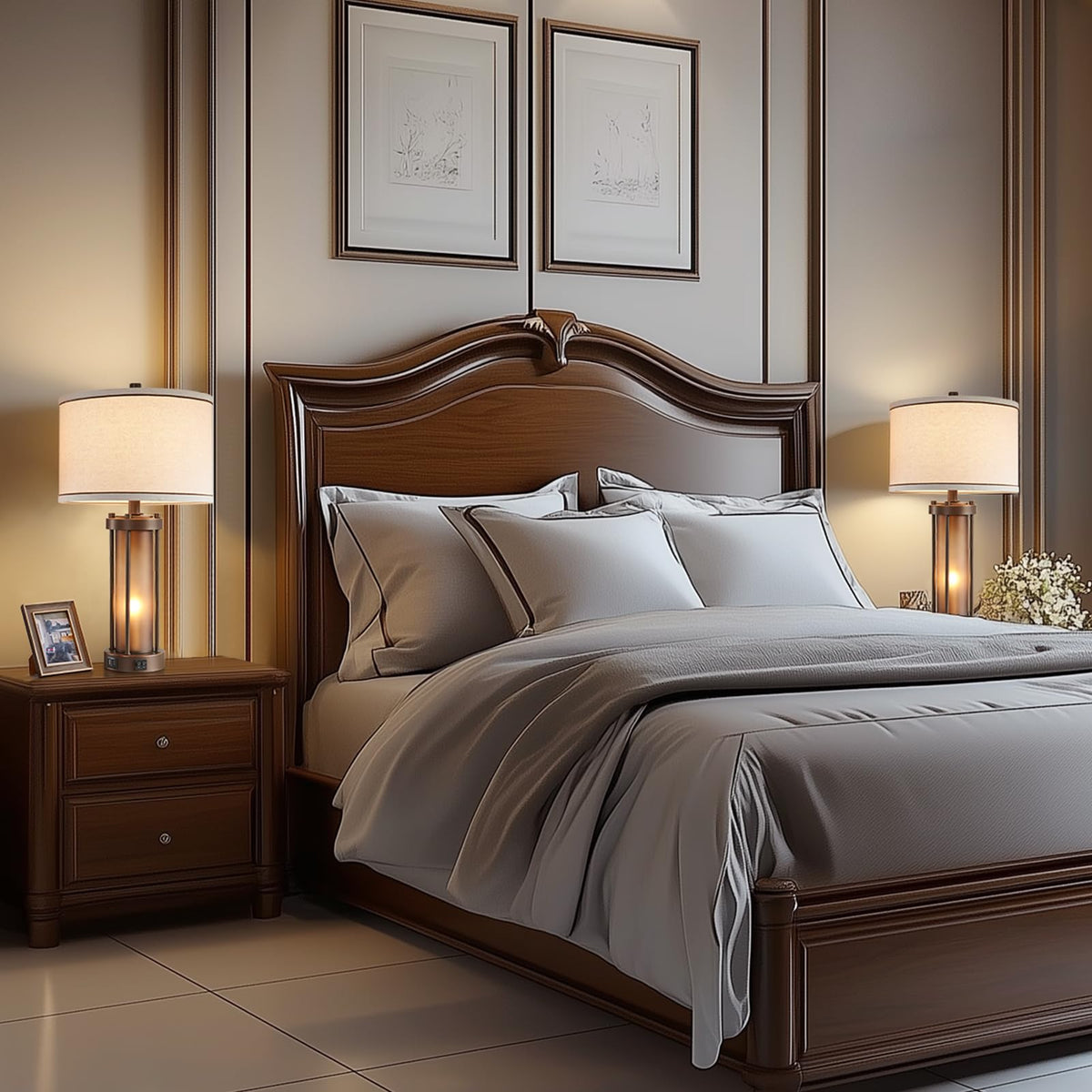 RORIA Farmhouse Table Lamps for Living Room with USB C+A Ports