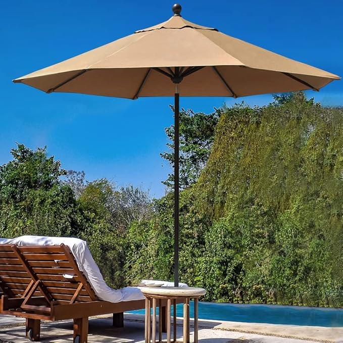 EliteShade USA 10-Year-Non-Fading 11Ft Market Umbrella Patio Outdoor Cylinder Auto Push-up Table Umbrella with Ventilation, Heather Beige
