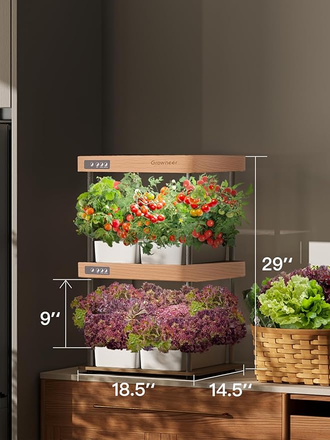 GROWNEER HydroEasy1.0 Hydroponics Growing System Kit, Beginner-Friendly Indoor Garden for Vegetable Fruit Herb, Red Oak Design, Perfect Gift Idea, Full-Spectrum LED Lights for Maximum Growth
