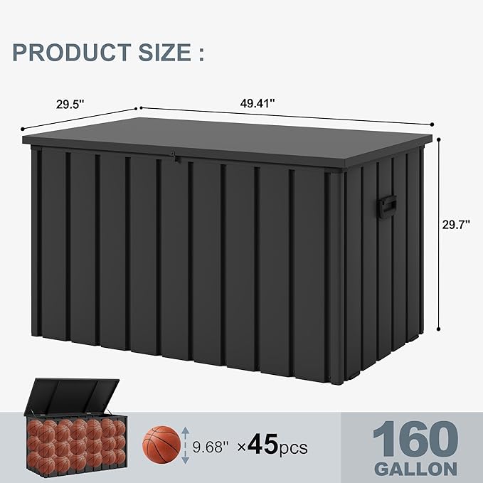 PURPLE LEAF Outdoor Deck Box 160 Gallon Waterproof Lockable Storage Box Container with Lid Deck Organization for Patio Cushions Side Table Pool Accessories Garden Tools, Gray
