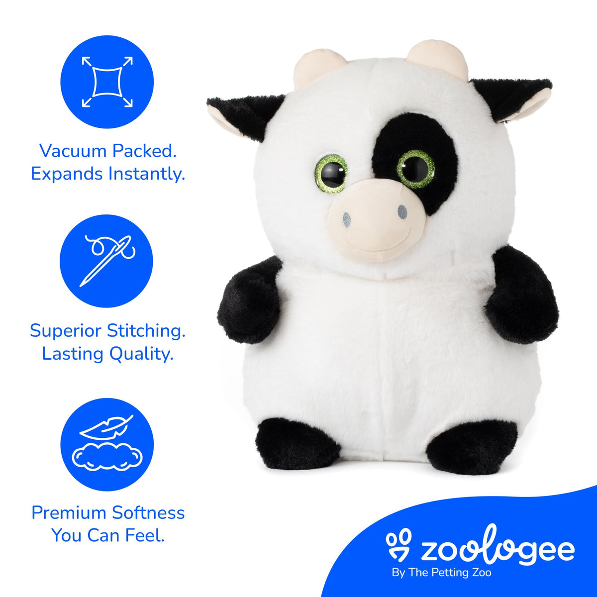 The Petting Zoo Cow Stuffed Animal Plushie, Puffimalz, Kids Gifts, 17 in