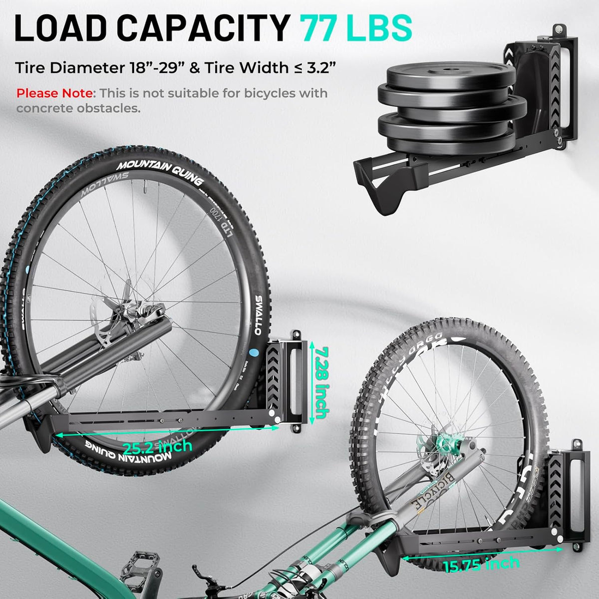 2-Pack Swivel Bike Rack Wall Mount, Bike Hangers for Garage, Space-Saving Vertical Bike Holder, Holds up to 77 lbs, Bicycle Wall Hanger Storage, No Heavy Lifting Required Indoor Hanging Bike Rack