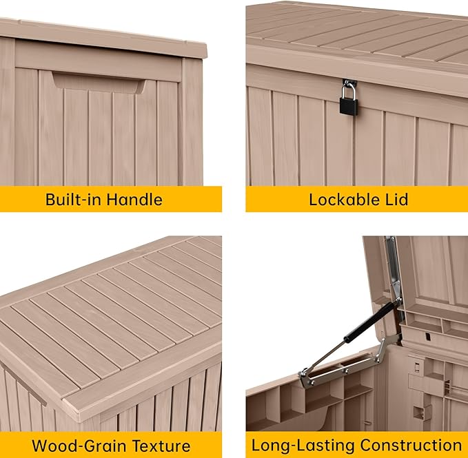DRATO 180 Gallon Deck Box, Waterproof Resin Large Outdoor Storgae Box for Patio Furniture, Patio Cushions, Gardening Tools, Pool and Sports Supplies, Lockable