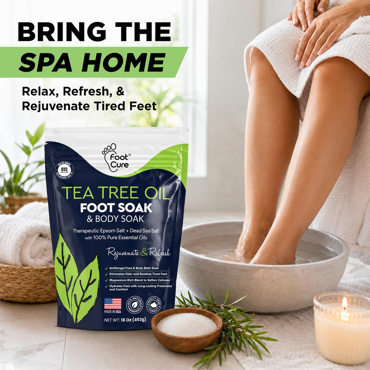 Tea Tree Oil Epsom Salt Foot Soak for Toenail Fungus Treatment, Tired Feet