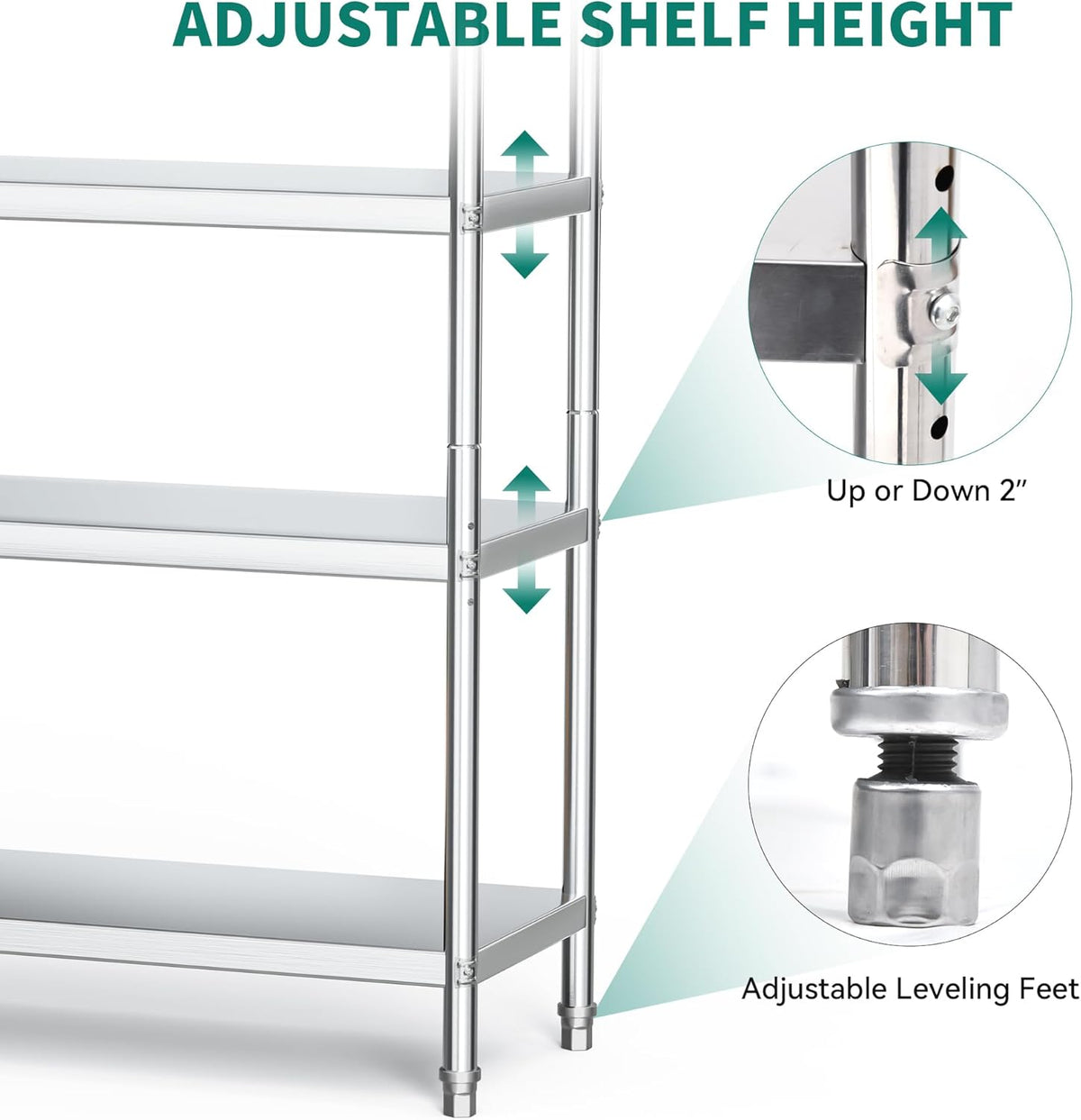 YITAHOME NSF Stainless Steel Shelves, 60"*18"*60" 4 Tier Storage Shelf, Heavy Duty Shelving for Kitchen Garage Office Restaurant Warehouse, 201 Bright Silver