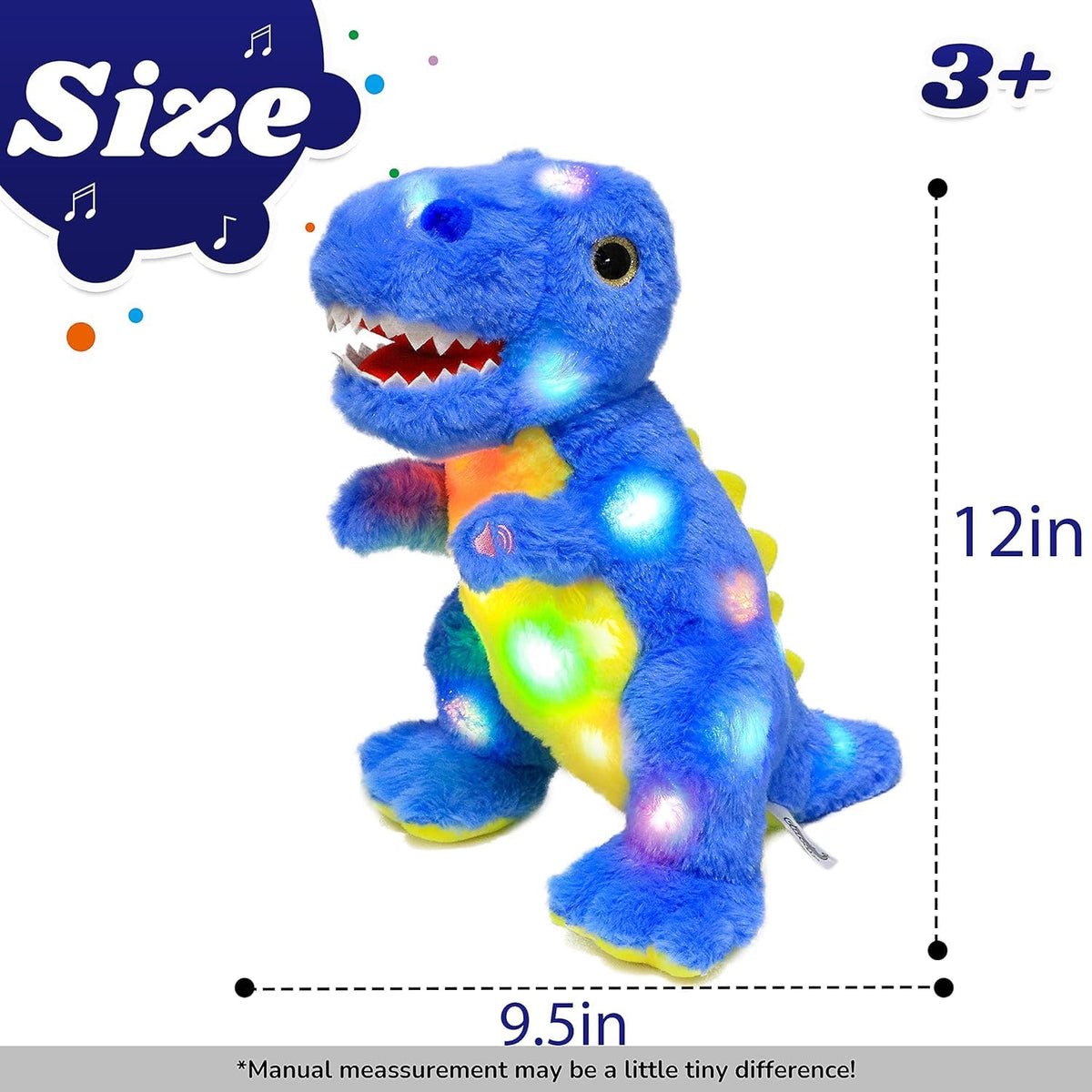 Cuteoy Light-up Singing Blue Dinosaur Plush Toy LED Musical Stuffed Animal