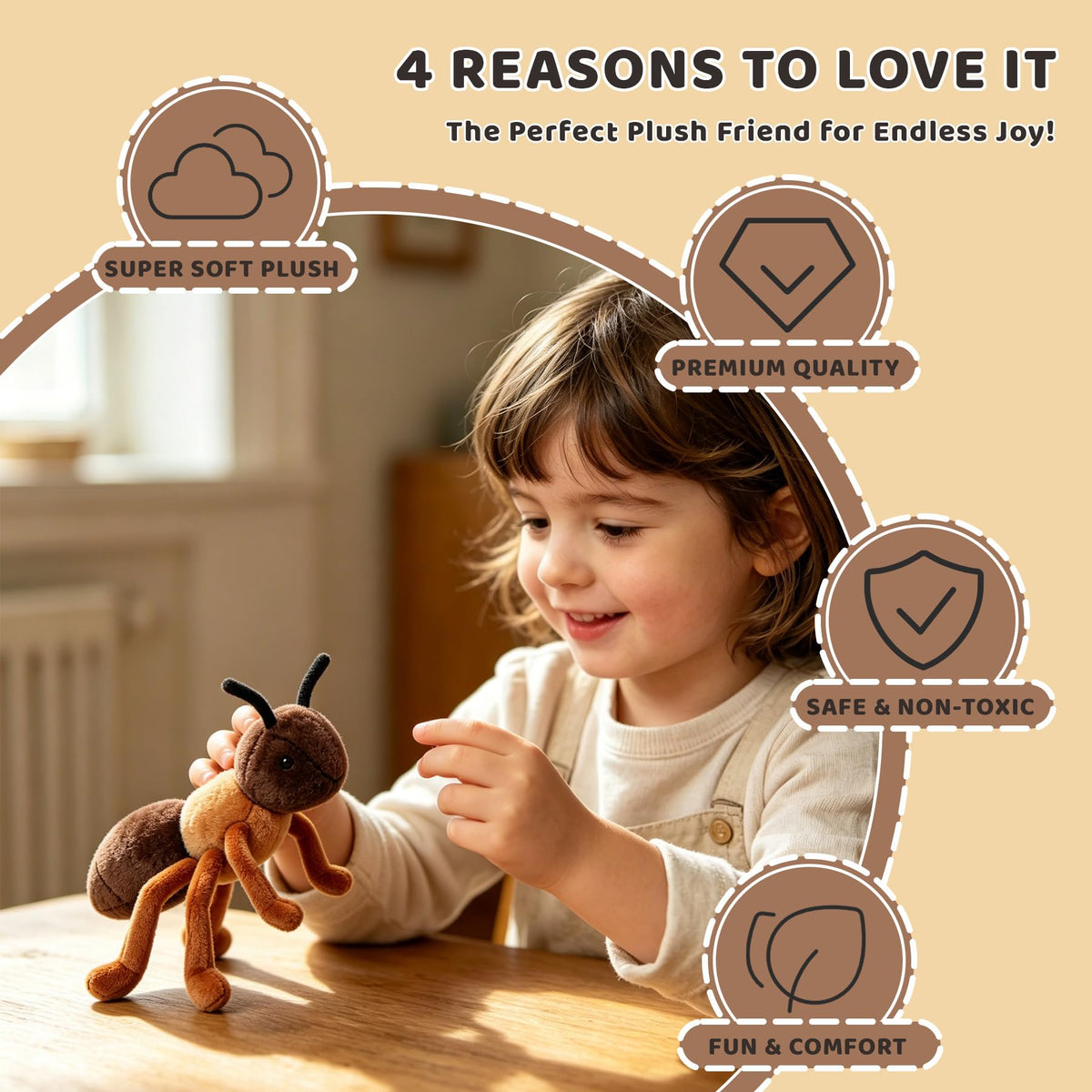 JUSTQUNSEEN 7-Inch Realistic Ant Stuffed Animal Plush Toy, Soft Stuffed Insect for Kids & Toddlers, Friendly Educational Model for Science Learning, Halloween Christmas Birthday Gift