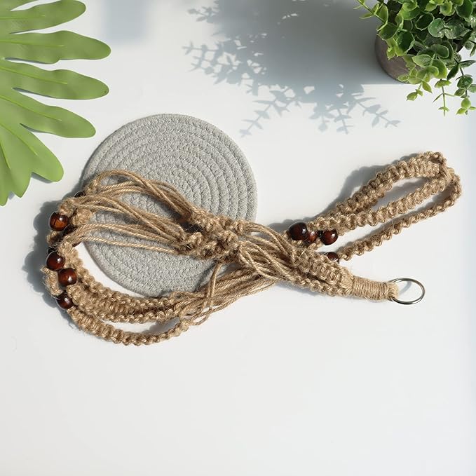 Macrame Plant Hanger Indoor Hanging with Wood Beads Macrame Planters No Tassel for Indoor Outdoor Boho Home Decor 35 Inch (Brown, 1pc)