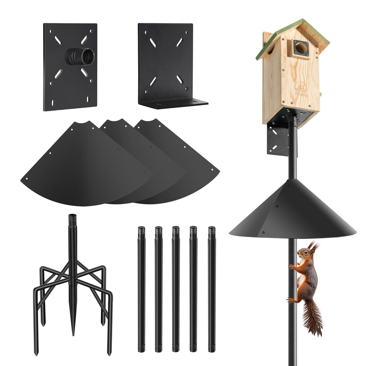 ReTang 92" Bird Feeder Pole with Squirrel Baffle, 1" Heavy Duty Metal Stand