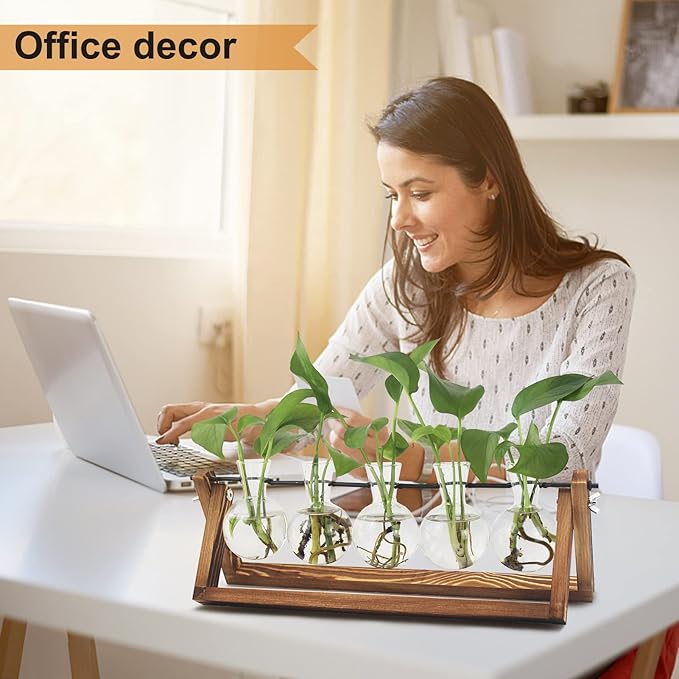 Plant Propagation Station, Propagation Vases for Plants, Unique Gardening Birthday Gifts for Women Plant Lovers Mom Best Friend - 5 Bulb Glass Vases