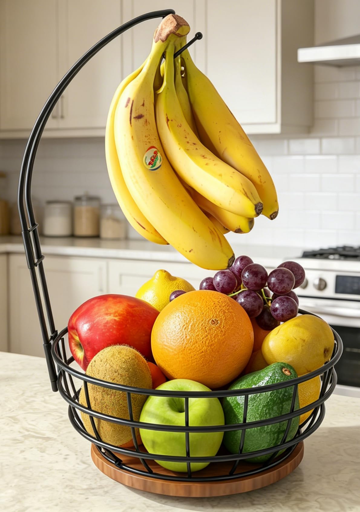 Sevenblue 360° Rotating Fruit Bowl for Kitchen Counter with Banana Holder
