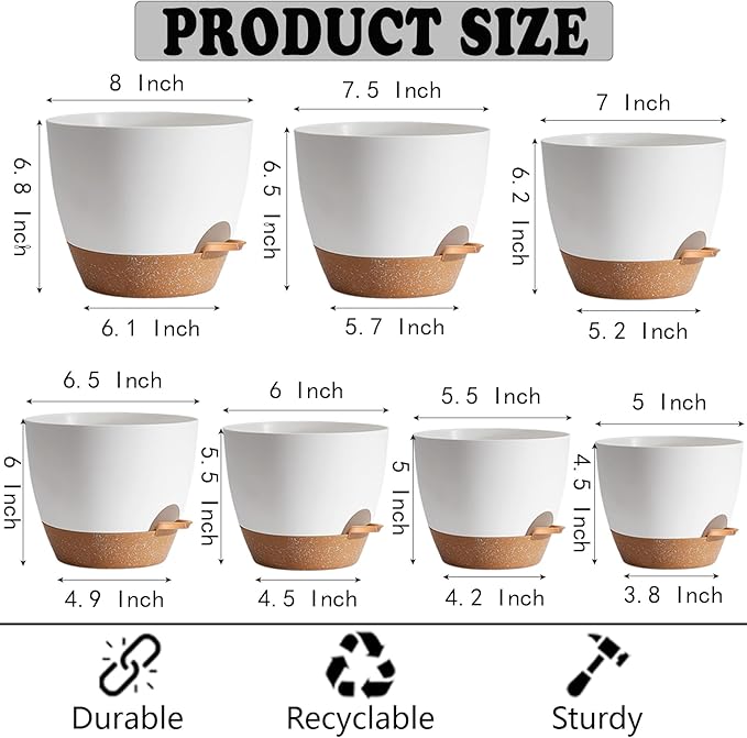 White Self Watering Pots with Drainage Planting Pot for HousePlants Plastic Flower Pots Outdoor Plant Pots Gift Idea Decorative Flower Pots Draining Pots for Indoor Plants