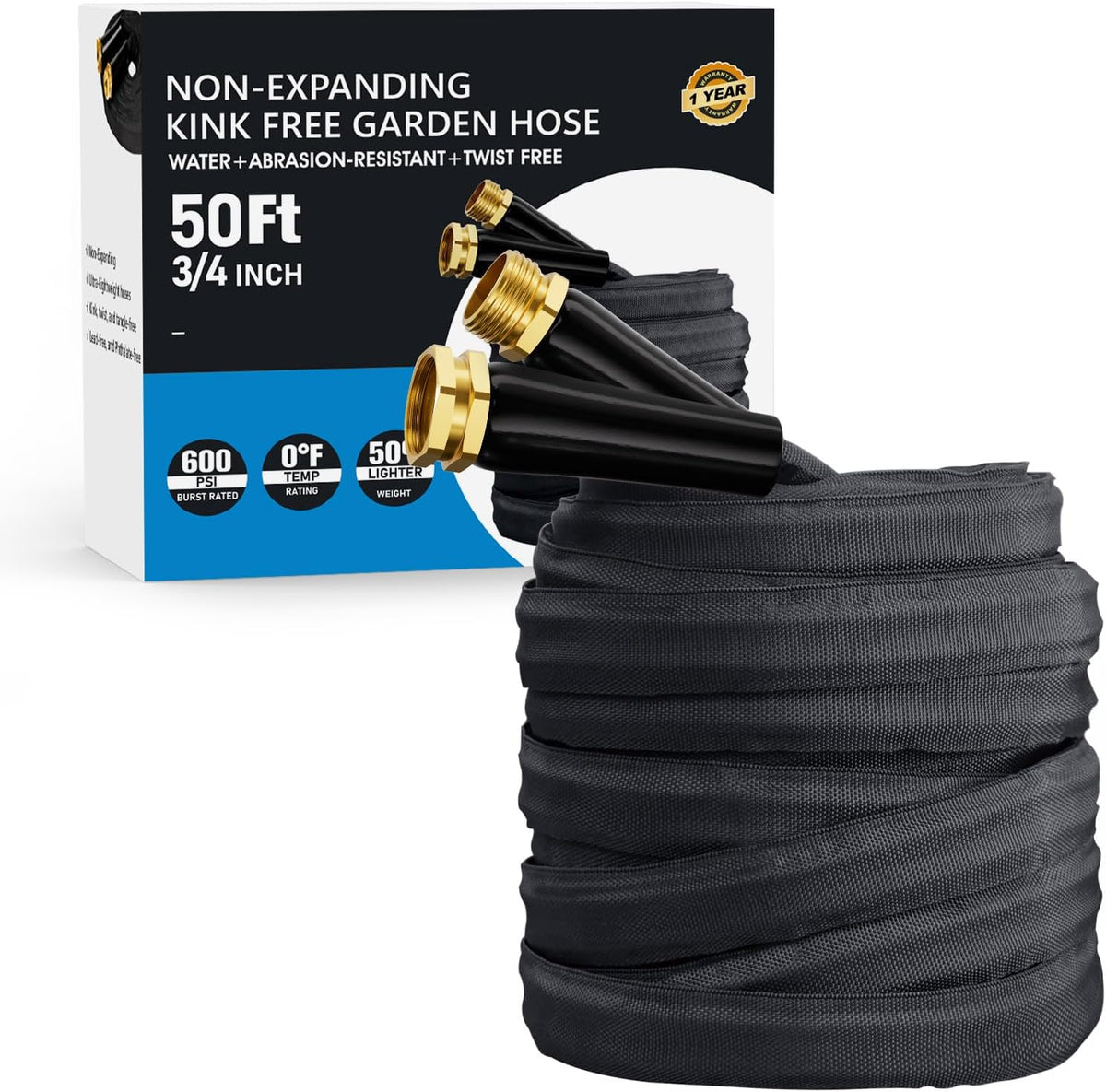 2025 Upgraded 50FT Non-Expanding Garden Hose, Lightweight, Flexible Ultra-Light Water Hose, Burst-Resistant, Lead-Free, Anti-Kink, High-Pressure